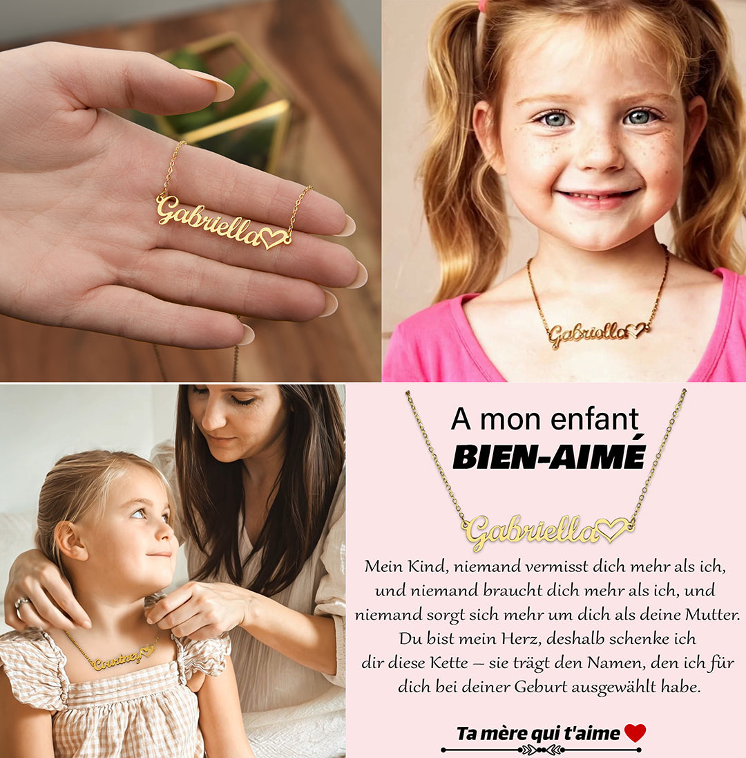 Child necklace with name in heart shape