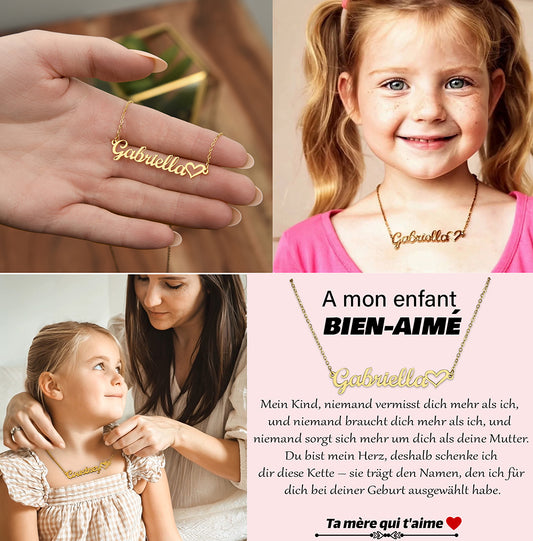 Child necklace with name in heart shape