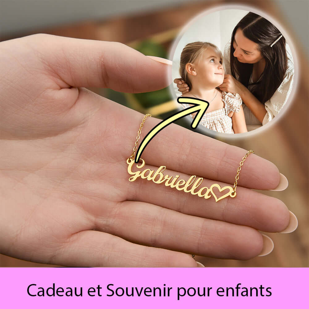 Child necklace with name in heart shape